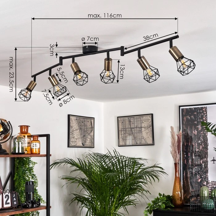 Hofstein Baripada Deckenleuchte Messing, Schwarz, 6-flammig 4 Hofstein Baripada Deckenleuchte Messing, Schwarz, 6-flammig – Bild 4