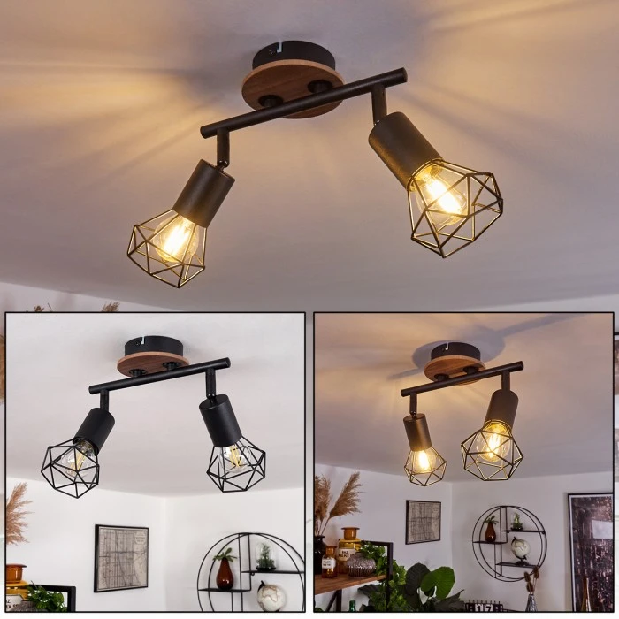 Hofstein Baripada Deckenleuchte Schwarz, Holz dunkel, 2-flammig 1 Hofstein Baripada Deckenleuchte Schwarz, Holz dunkel, 2-flammig