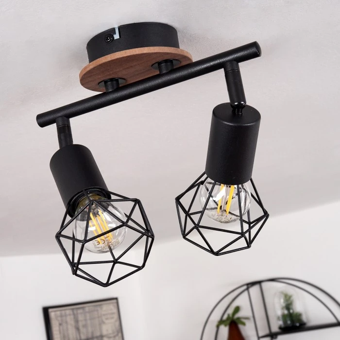 Hofstein Baripada Deckenleuchte Schwarz, Holz dunkel, 2-flammig 12 Hofstein Baripada Deckenleuchte Schwarz, Holz dunkel, 2-flammig – Bild 12