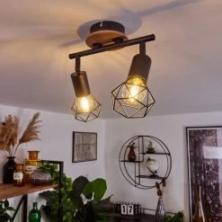 Hofstein Baripada Deckenleuchte Schwarz, Holz dunkel, 2-flammig 18 Hofstein Baripada Deckenleuchte Schwarz, Holz dunkel, 2-flammig -Bürolampen Verkäufe baripada deckenleuchte h3388020 6