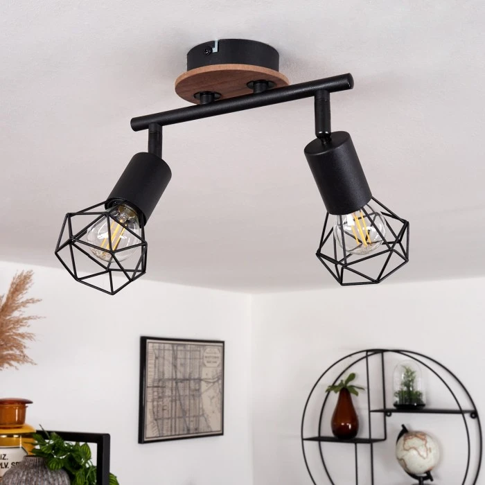 Hofstein Baripada Deckenleuchte Schwarz, Holz dunkel, 2-flammig 10 Hofstein Baripada Deckenleuchte Schwarz, Holz dunkel, 2-flammig – Bild 10