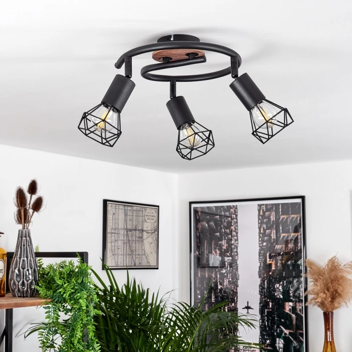 Hofstein Baripada Deckenleuchte Schwarz, Braun, 3-flammig 2 Hofstein Baripada Deckenleuchte Schwarz, Braun, 3-flammig – Bild 2