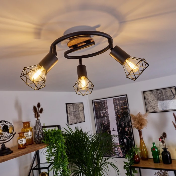 Hofstein Baripada Deckenleuchte Schwarz, Braun, 3-flammig 7 Hofstein Baripada Deckenleuchte Schwarz, Braun, 3-flammig – Bild 7