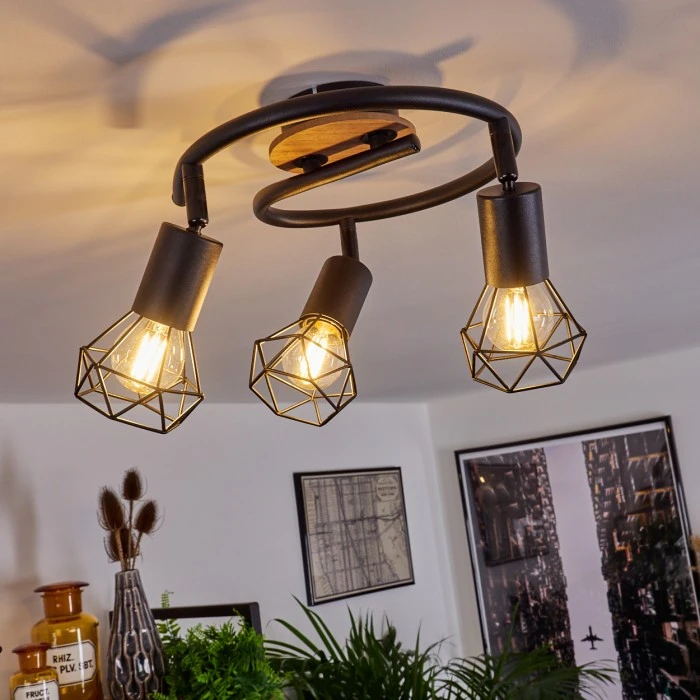 Hofstein Baripada Deckenleuchte Schwarz, Braun, 3-flammig 9 Hofstein Baripada Deckenleuchte Schwarz, Braun, 3-flammig – Bild 9