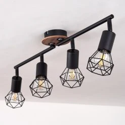 Hofstein Baripada Deckenleuchte Schwarz, Holz dunkel, 4-flammig -Bürolampen Verkäufe baripada deckenleuchte h33880512 5