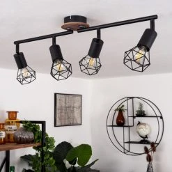 Hofstein Baripada Deckenleuchte Schwarz, Holz dunkel, 4-flammig -Bürolampen Verkäufe baripada deckenleuchte h33880512 7