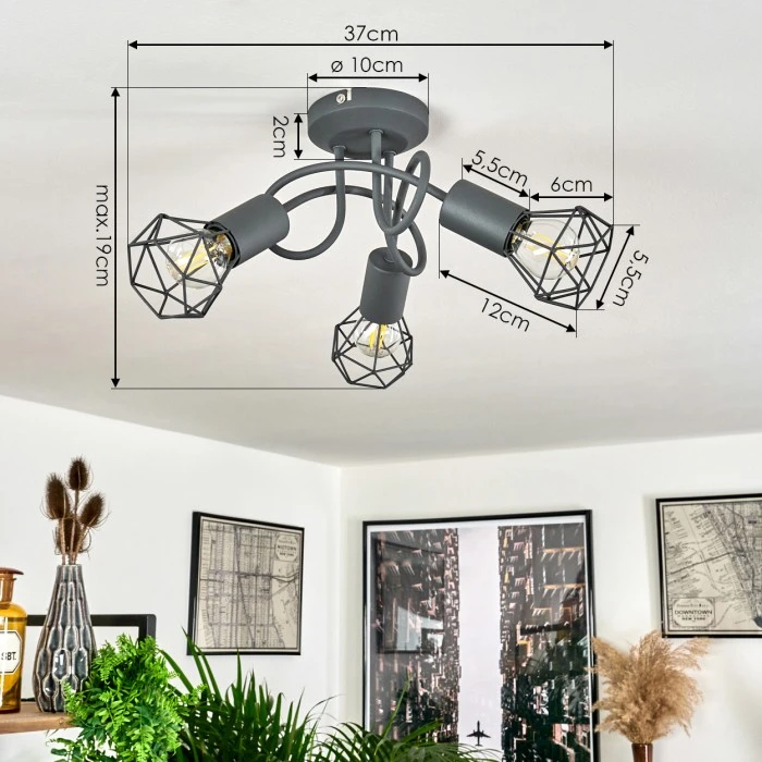 Hofstein Baripada Deckenleuchte Grau, 3-flammig 4 Hofstein Baripada Deckenleuchte Grau, 3-flammig – Bild 4