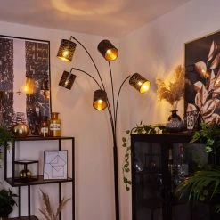 Hofstein Bathinda Stehleuchte Schwarz, 5-flammig