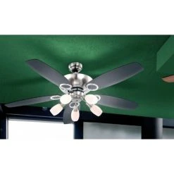 Globo JERRY Deckenventilator Nickel-Matt, Chrom, Edelstahl, 5-flammig -Bürolampen Verkäufe globo jerry deckenventilator 337 2