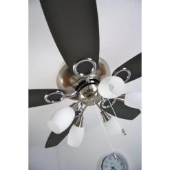 Globo JERRY Ventilator Nickel-Matt, Chrom, Edelstahl, 5-flammig -Bürolampen Verkäufe globo jerry ventilator 337 do1 13