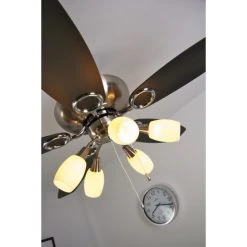 Globo JERRY Ventilator Nickel-Matt, Chrom, Edelstahl, 5-flammig -Bürolampen Verkäufe globo jerry ventilator 337 do1 17