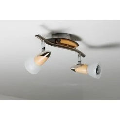 Globo Lord Deckenspot Nickel-Matt, Holz hell, 2-flammig -Bürolampen Verkäufe globo lord deckenspot 5441 2 3