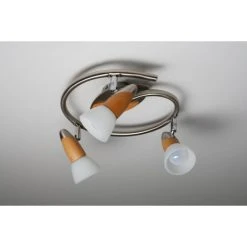 Globo LORD Deckenspot Edelstahl, Holz hell, 3-flammig -Bürolampen Verkäufe globo lord deckenspot 5441 3 5