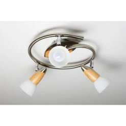 Globo LORD Deckenspot Edelstahl, Holz hell, 3-flammig -Bürolampen Verkäufe globo lord deckenspot 5441 3 7