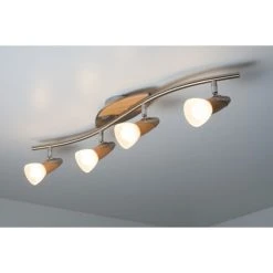 Globo LORD Deckenspot Chrom, Holz hell, 4-flammig -Bürolampen Verkäufe globo lord deckenspot 5441 4 4