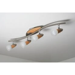Globo LORD Deckenspot Chrom, Holz hell, 4-flammig -Bürolampen Verkäufe globo lord deckenspot 5441 4 6