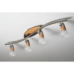 Globo LORD Deckenspot Chrom, Holz hell, 4-flammig -Bürolampen Verkäufe globo lord deckenspot 5441 4 7