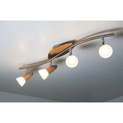 Globo LORD Deckenspot Chrom, Holz hell, 4-flammig -Bürolampen Verkäufe globo lord deckenspot 5441 4 9