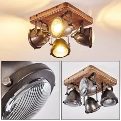 Hofstein Glostrup Deckenleuchte Edelstahl, Braun, 4-flammig