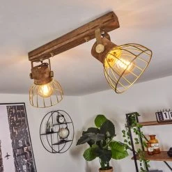 Hofstein Grunnfjord Deckenleuchte Gold, Holz dunkel, 2-flammig -Bürolampen Verkäufe grunnfjord deckenleuchte h3442470 8