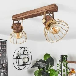 Hofstein Grunnfjord Deckenleuchte Gold, Holz dunkel, 2-flammig -Bürolampen Verkäufe grunnfjord deckenleuchte h3442470 9