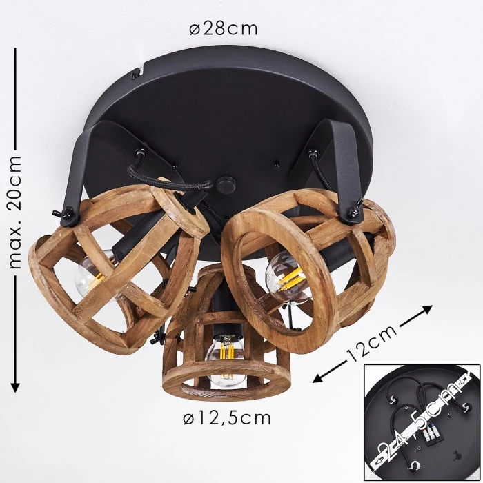 Hofstein Haervej Wood Deckenleuchte Schwarz, Holz hell, 3-flammig 2 Hofstein Haervej Wood Deckenleuchte Schwarz, Holz hell, 3-flammig – Bild 2