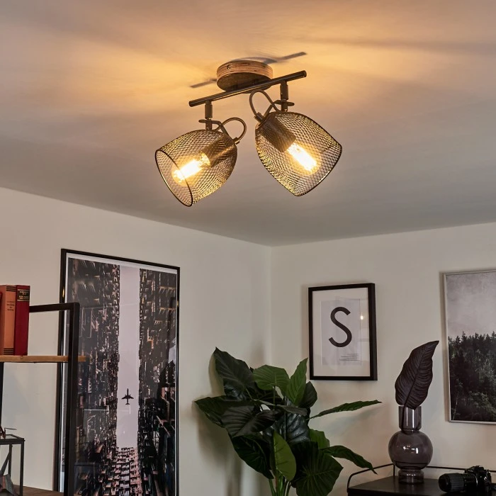 Hofstein Hakvaag Deckenleuchte Schwarz, Holz dunkel, 2-flammig 1 Hofstein Hakvaag Deckenleuchte Schwarz, Holz dunkel, 2-flammig