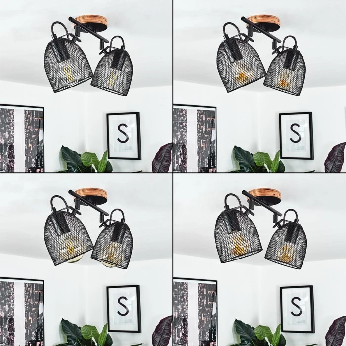 Hofstein Hakvaag Deckenleuchte Schwarz, Holz dunkel, 2-flammig 2 Hofstein Hakvaag Deckenleuchte Schwarz, Holz dunkel, 2-flammig – Bild 2