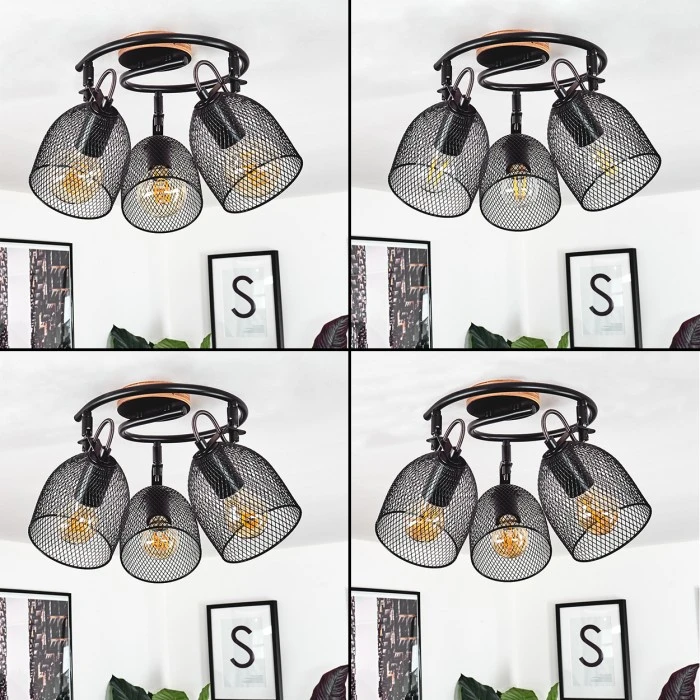 Hofstein Hakvaag Deckenleuchte Schwarz, Holz dunkel, 3-flammig 2 Hofstein Hakvaag Deckenleuchte Schwarz, Holz dunkel, 3-flammig – Bild 2