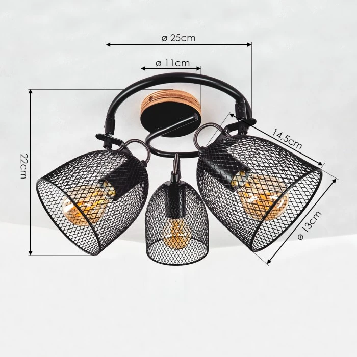 Hofstein Hakvaag Deckenleuchte Schwarz, Holz dunkel, 3-flammig 4 Hofstein Hakvaag Deckenleuchte Schwarz, Holz dunkel, 3-flammig – Bild 4