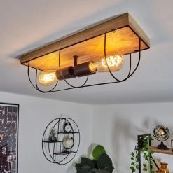 Hofstein Hodne Deckenleuchte Schwarz, Naturfarben, 2-flammig