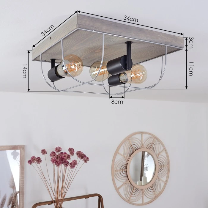 Hofstein Hodne Deckenleuchte Schwarz, Grau, Naturfarben, 3-flammig 4 Hofstein Hodne Deckenleuchte Schwarz, Grau, Naturfarben, 3-flammig – Bild 4