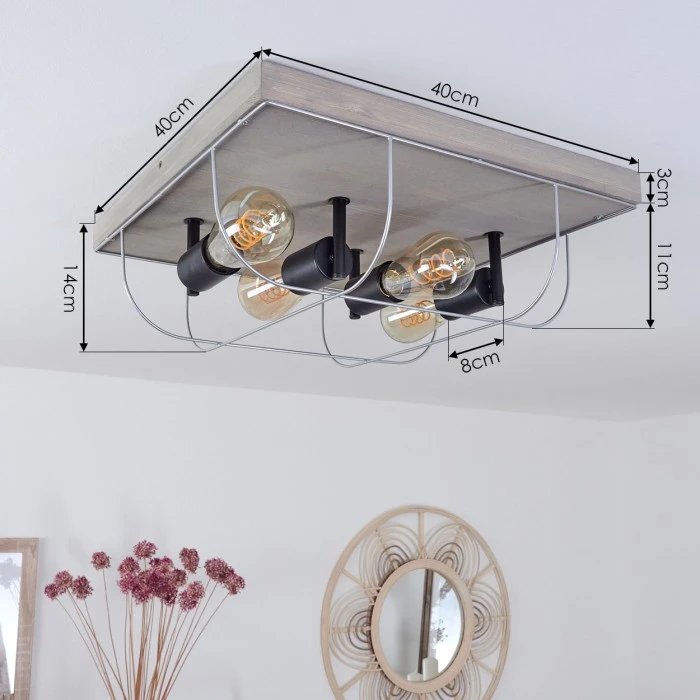 Hofstein Hodne Deckenleuchte Schwarz, Grau, Naturfarben, 4-flammig 4 Hofstein Hodne Deckenleuchte Schwarz, Grau, Naturfarben, 4-flammig – Bild 4