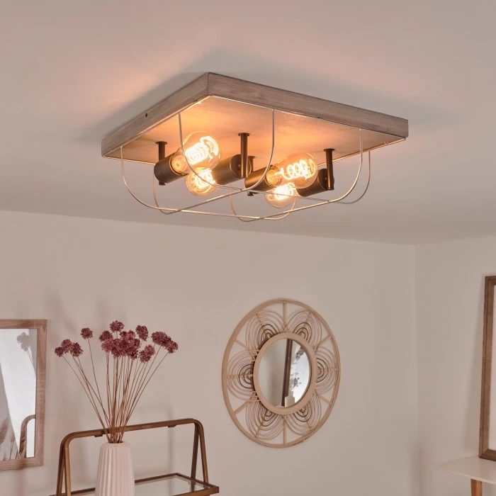 Hofstein Hodne Deckenleuchte Schwarz, Grau, Naturfarben, 4-flammig 7 Hofstein Hodne Deckenleuchte Schwarz, Grau, Naturfarben, 4-flammig – Bild 7