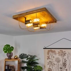 Hofstein Hodne Deckenleuchte Schwarz, Naturfarben, 4-flammig