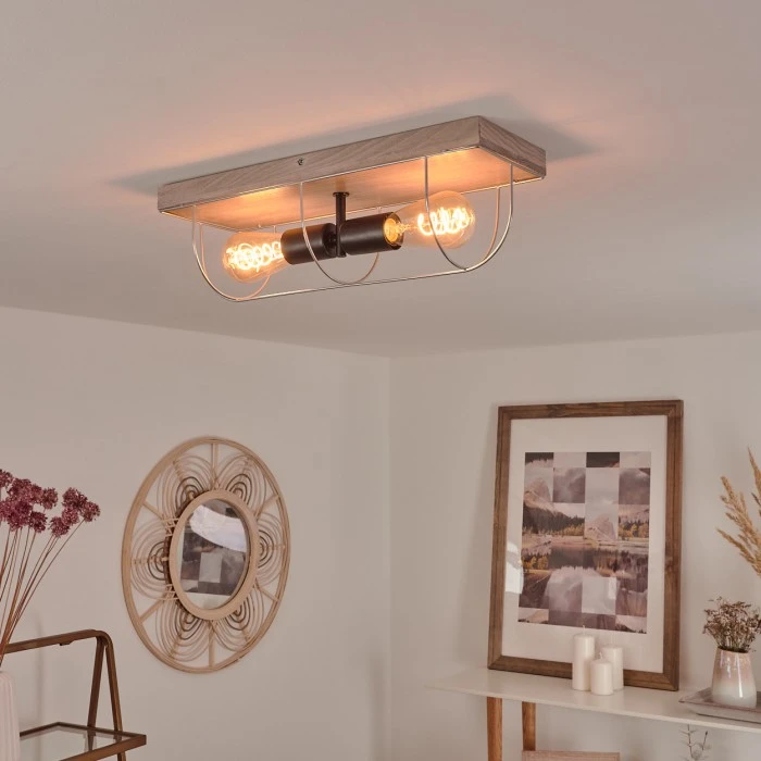 Hofstein Hodne Deckenleuchte Schwarz, Grau, Naturfarben, 2-flammig 1 Hofstein Hodne Deckenleuchte Schwarz, Grau, Naturfarben, 2-flammig