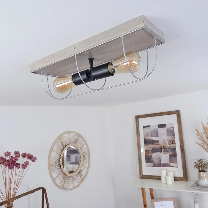 Hofstein Hodne Deckenleuchte Schwarz, Grau, Naturfarben, 2-flammig 12 Hofstein Hodne Deckenleuchte Schwarz, Grau, Naturfarben, 2-flammig – Bild 12