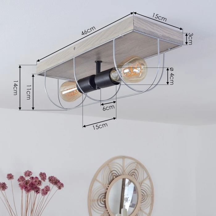 Hofstein Hodne Deckenleuchte Schwarz, Grau, Naturfarben, 2-flammig 4 Hofstein Hodne Deckenleuchte Schwarz, Grau, Naturfarben, 2-flammig – Bild 4