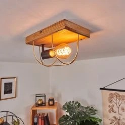 Hofstein Hodne Deckenleuchte Schwarz, Naturfarben, 1-flammig