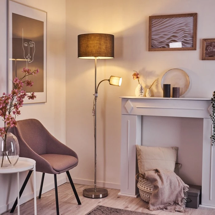 Hofstein Jobsbo Stehleuchte Nickel-Matt, 2-flammig 1 Hofstein Jobsbo Stehleuchte Nickel-Matt, 2-flammig