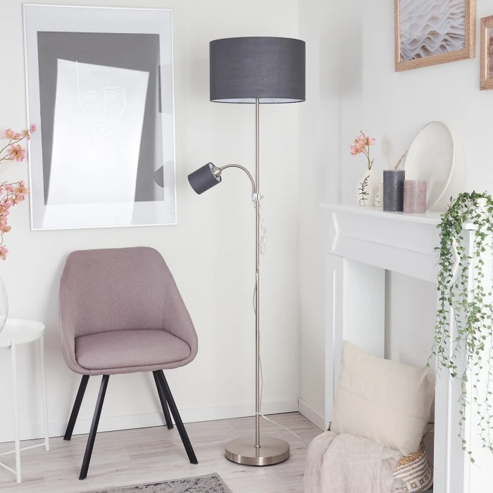 Hofstein Jobsbo Stehleuchte Nickel-Matt, 2-flammig 2 Hofstein Jobsbo Stehleuchte Nickel-Matt, 2-flammig – Bild 2