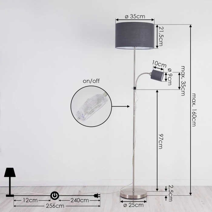 Hofstein Jobsbo Stehleuchte Nickel-Matt, 2-flammig 4 Hofstein Jobsbo Stehleuchte Nickel-Matt, 2-flammig – Bild 4