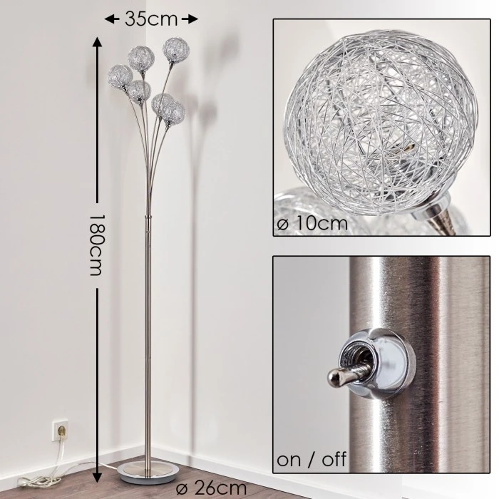 Hofstein Kitee Stehleuchte Edelstahl, 6-flammig 2 Hofstein Kitee Stehleuchte Edelstahl, 6-flammig – Bild 2