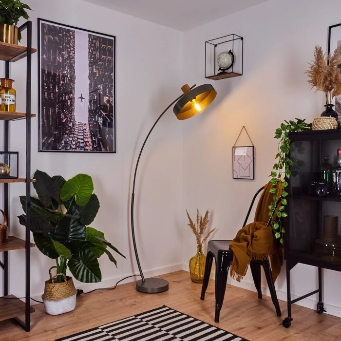 Hofstein Lakewood Stehleuchte Nickel-Matt, Dunkelbraun, 1-flammig 1 Hofstein Lakewood Stehleuchte Nickel-Matt, Dunkelbraun, 1-flammig