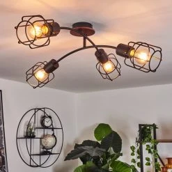 Hofstein Loedingen Deckenleuchte Schwarz, Naturfarben, 4-flammig