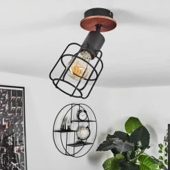 Hofstein Loedingen Deckenleuchte Schwarz, Holz dunkel, 1-flammig -Bürolampen Verkäufe loedingen deckenleuchte h3442425 9