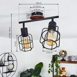 Hofstein Loedingen Deckenleuchte Schwarz, Holz dunkel, 2-flammig -Bürolampen Verkäufe loedingen deckenleuchte h3442968 3