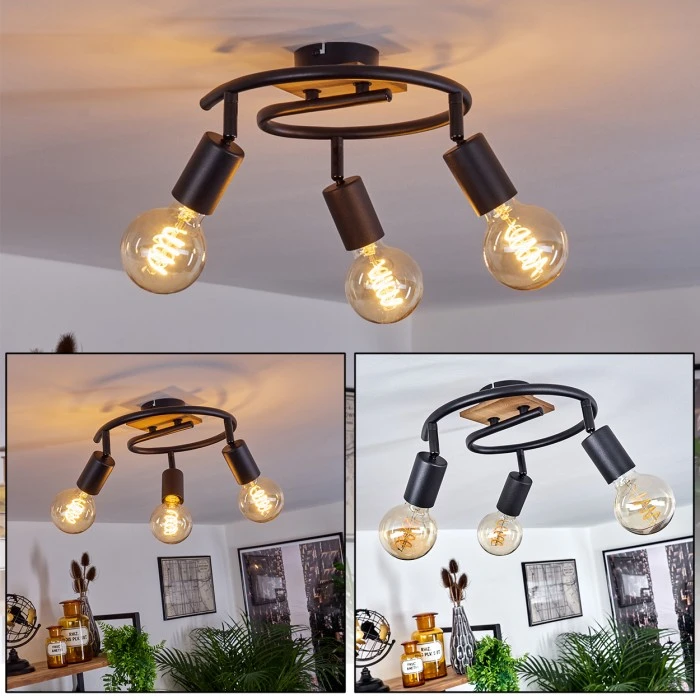 Hofstein Maidford Deckenleuchte Schwarz, Holz dunkel, 3-flammig 1 Hofstein Maidford Deckenleuchte Schwarz, Holz dunkel, 3-flammig