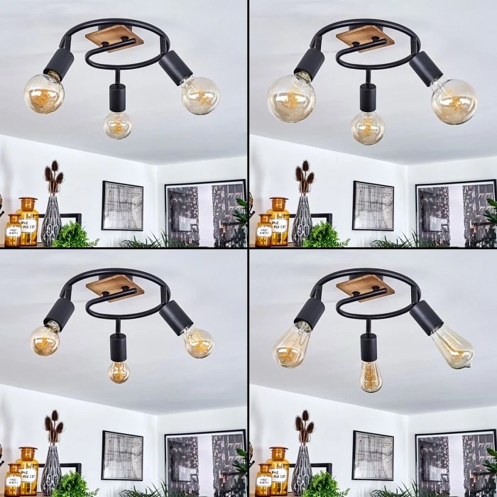 Hofstein Maidford Deckenleuchte Schwarz, Holz dunkel, 3-flammig 2 Hofstein Maidford Deckenleuchte Schwarz, Holz dunkel, 3-flammig – Bild 2