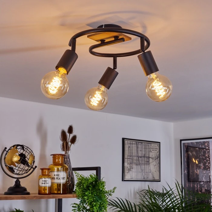 Hofstein Maidford Deckenleuchte Schwarz, Holz dunkel, 3-flammig 7 Hofstein Maidford Deckenleuchte Schwarz, Holz dunkel, 3-flammig – Bild 7